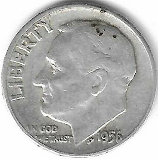 Vintage 1956 Roosevelt Dime 90% Silver U.S. 10 Cent Coin