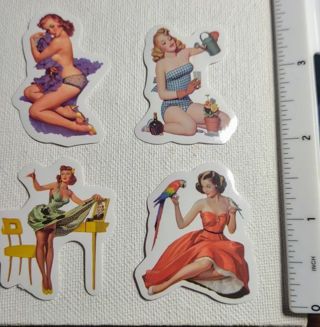 (4) Pin Up Girl Women Vinyl Stickers - Scrapbooking - Craft - Junk Journal