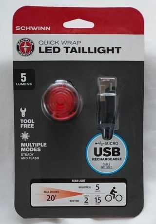 NEW Schwinn Quick Wrap 5 Lumen LED USB Rechargeable Bicycle Red Taillight NIP