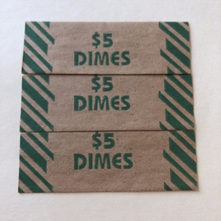 3x $5 Dimes Paper Coin Rolls 