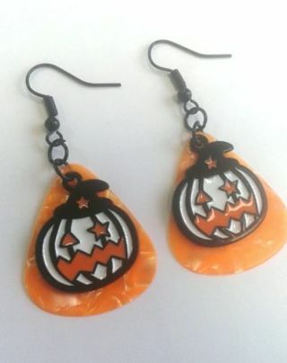 Jack-O-Lantern Charm Guitar Pick Earrings B-8