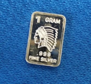 .999 pure fine Silver gram Collectable bar ~ Indian Head ~