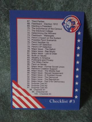 Decision 92 Presidential Trading Card # 100 Checklist