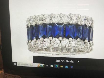Ross &Simons 7.20 ct Sim Sapphire and 4.80 ct. t.w. CZ Eternity Band Sterling nwt Silver. Size 10 