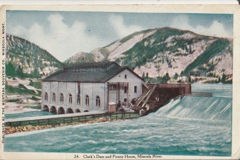 Vintage Unused Postcard: d: Clark's Dam and Power House, Missoula River