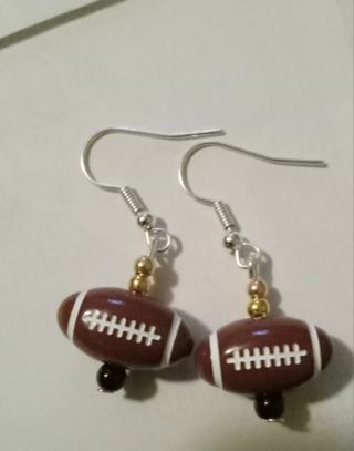 Football Charm beaded hook earrings new