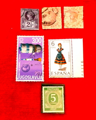   6 Foreign Postage stamps (Some Mint).