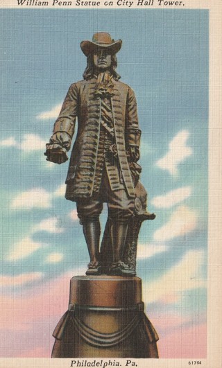 Vintage Used Postcard: a: 1958 William Penn Statue on City Hall Tower, Philadelphia, PA