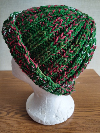 Hand Knit Green and Red Ombre Hat 