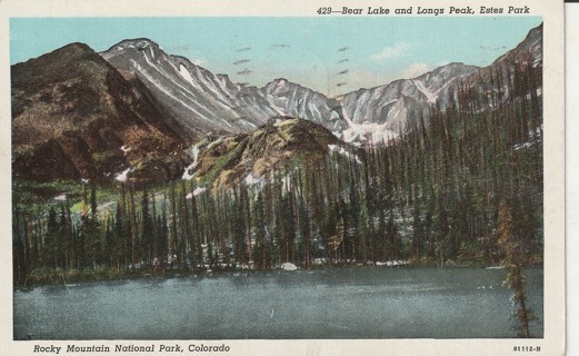 Vintage Used Postcard: 1946 Bear Lake & Long's Park, Estes Park, CO