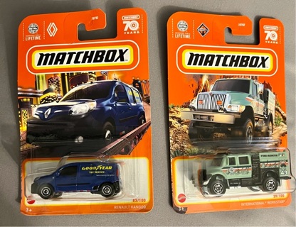 Brand New:  TWO Mattel Matchbox Trucks. Great Gifts!! Ages 3 and up. GIN FOR EXTRA HOT WHEELS CAR