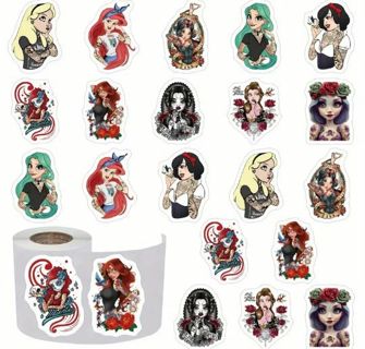 ↗️⭕(10) 1" TATTOOED DISNEY PRINCESS STICKERS!!⭕GOTHIC