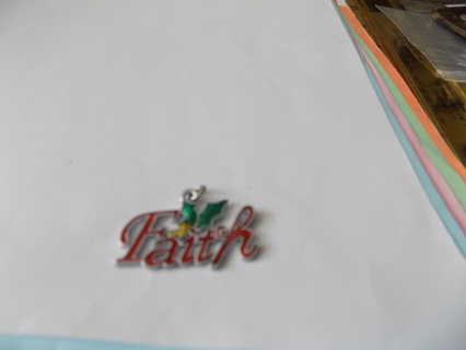 Enameled Faith necklace charm 2 inch accented in holly leaf