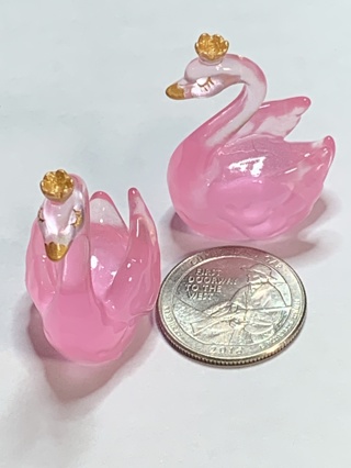 SWANS WITH CROWNS~#14~PINK~SET OF 2 SWANS~GLOW IN THE DARK~FREE SHIPPING!