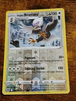 Pokemon Hisuian Braviary reverse holo rare card