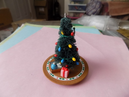 3 inch tall chenille decorated tree in round wood base great for dollhouses