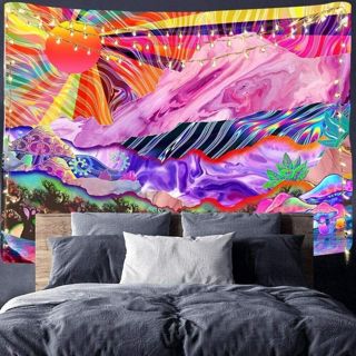 New Trippy Tapestry Psychedelic Mountain Magic Mushroom Wall Hang 36 x 30