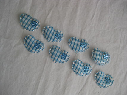 White&blue puffy hearts. 6 hearts for crafting, sewing, cloths decor