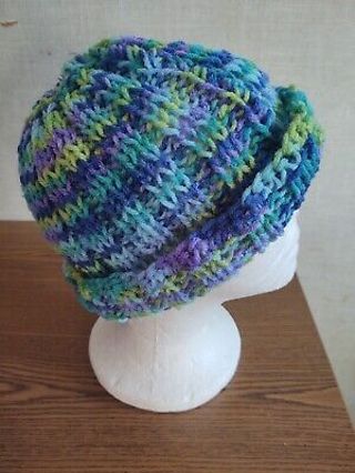 Hand Knit Blue Ombre Cuffed Hat