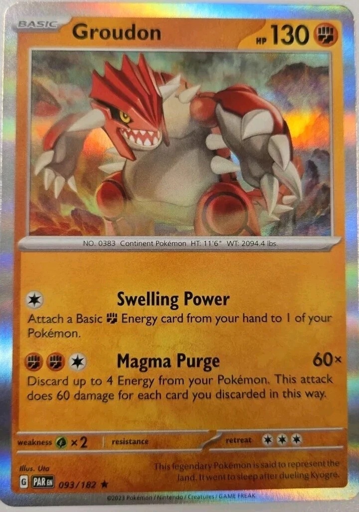 Free: Pokemon TCG Groudon 093/182 Paradox Rift Holo Rare 