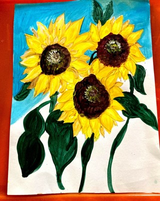 Original 12 x 9 inch (Art Paper) Hand Painted Sunflowers signed by Artist