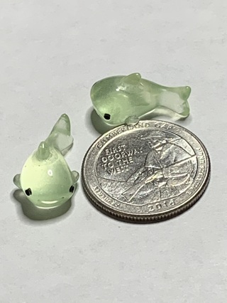 SHARKS~#4~GREEN~MINIS~SET OF 2~GLOW IN THE DARK~FREE SHIPPING!