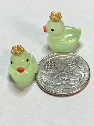 CROWN DUCKS~#13~GREEN~SET OF 2 DUCKS~GLOW IN THE DARK~FREE SHIPPING!