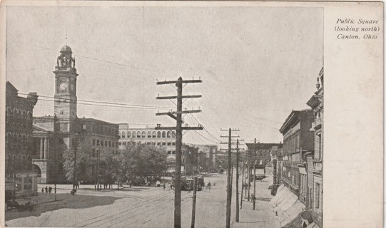 Vintage Unused Postcard: b&w: Public Square, Canton, OH