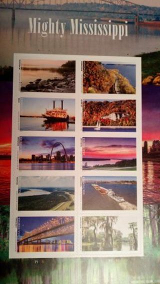 10-FOREVER US POSTAGE STAMPS. FULL SHEET MIGHTY MISSISSIPPI.