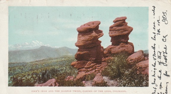 Vintage Used Postcard: 1903 Pike's Peak, Siamese Twins, Garden of the Gods, CO