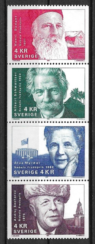 1991 Sweden Sc1917a Nobel Laureates MNH strip of 4