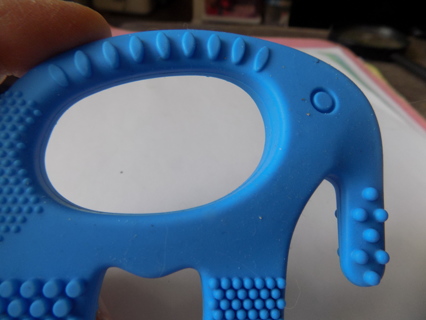 Blue rubber elephant toddler teething toy 4 inch built in handle