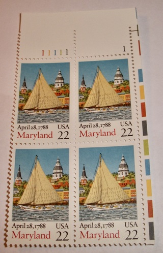 Scott #2342, Maryland, Pane of 4 Useable 22¢ US Postage Stamps