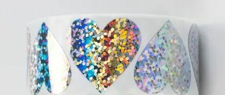 ➡️⭕(6) 1" GLITTER HEART STICKERS!! HOLOGRAPHIC