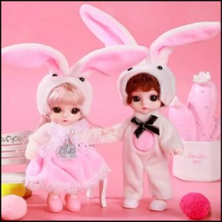 NEW Girl & Boy Mini BJD 1/8 Dolls 6.7" Tall 13 POA Articulated Ball Joints Bunny Clothing + Shoes 