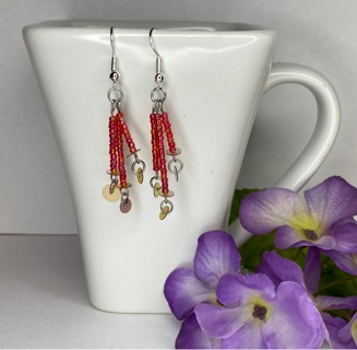 Pink Beaded And Sequin Dangle Earrings 