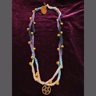NEW AGE Handmade Crochet Beaded Necklace with Pentacle Pendant