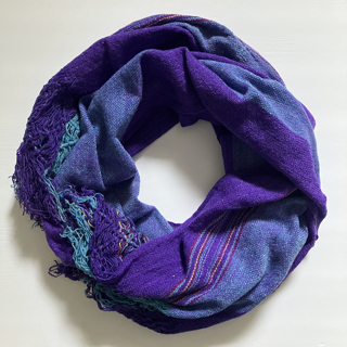 Vintage handwoven wool blue and purple shawl wrap scarf