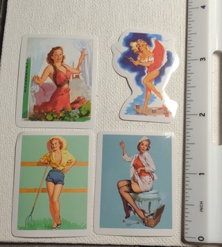 (4) Pin Up Girl Women Vinyl Stickers - Scrapbooking - Craft - Junk Journal