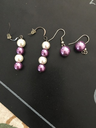 Purple pearl earring duo