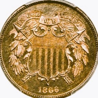 1866  2 cent, Used, Great Date, Refundable, Insured,..