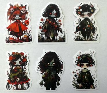 Six Creepy Girl Zombie Stickers