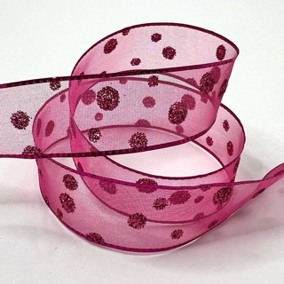 Pink Glittery polka Dots 1” Wide Ribbon 