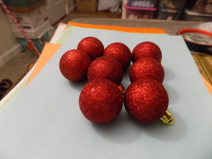 8 red glittery finish 2 inch round ornaments