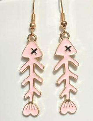 GP ENAMEL PINK FISHBONE EARRINGS #2 (PLEASE READ DESCRIPTION