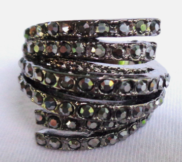 Chunky Hematite Crystal 18KGB Layered Wrap Ring Sparkly Statement Cocktail Sz 10