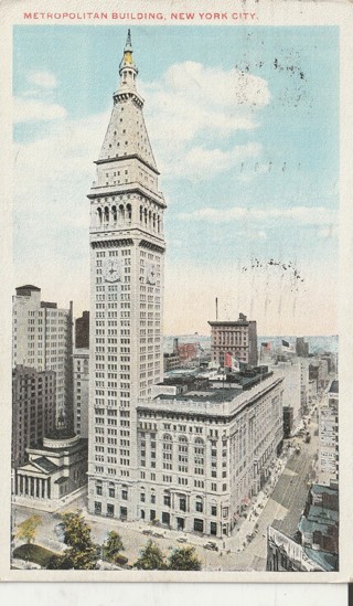 Vintage Used Postcard: Pre Linen: Metropolitan Building, NYC, NY