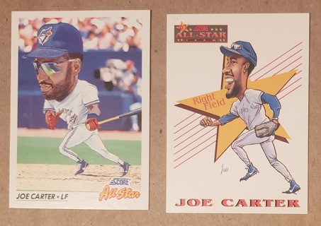 Joe Carter 2 different Cards - Score All Star 1992 #435 & 1993 #506 - Toronto Blue Jays