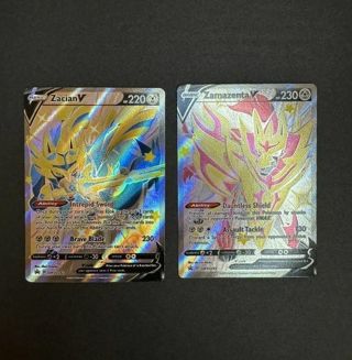 NM Ultra Rare X2! Zacian V & Zamazenta V Shiny Full Art Pokemon cards SWSH