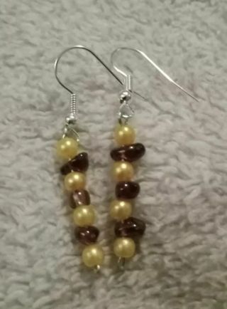 Purple and pearl beaded hook earrings
